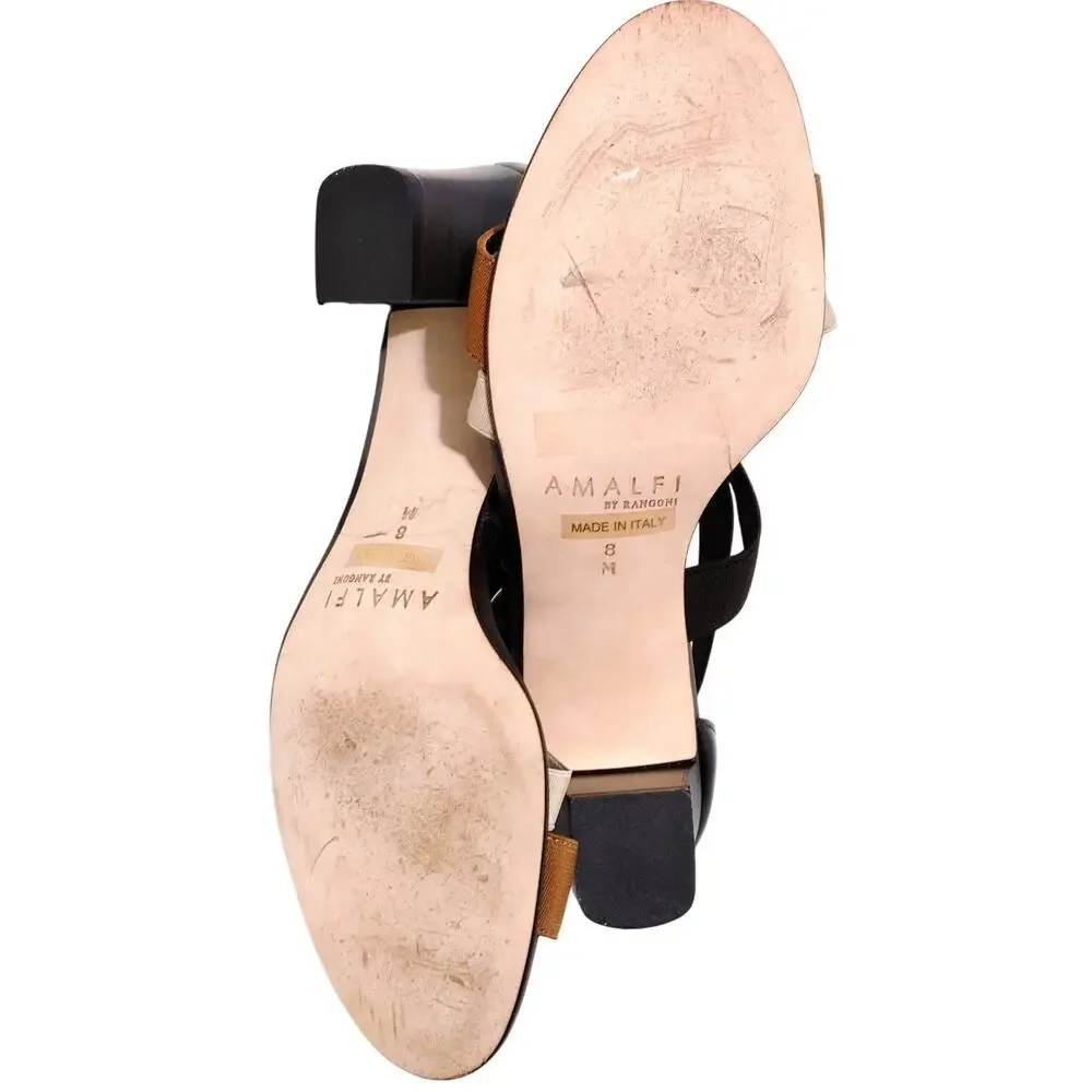 Amalfi by Rangoni Open Toe Strappy Sandals Block Heel Black Cream Tan Womens 8M
